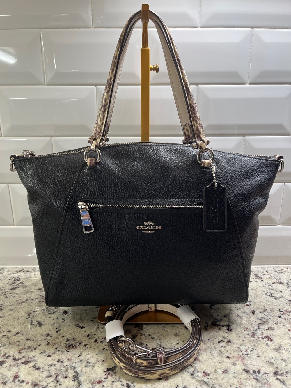 Coach Prairie Black Satchel with Snakeskin Detailing & Crossbody Strap EUC
